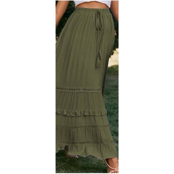 Boho Navy Blue Ruffle Hem Tassel Summer Maxi Skirt - Picture 12 of 12
